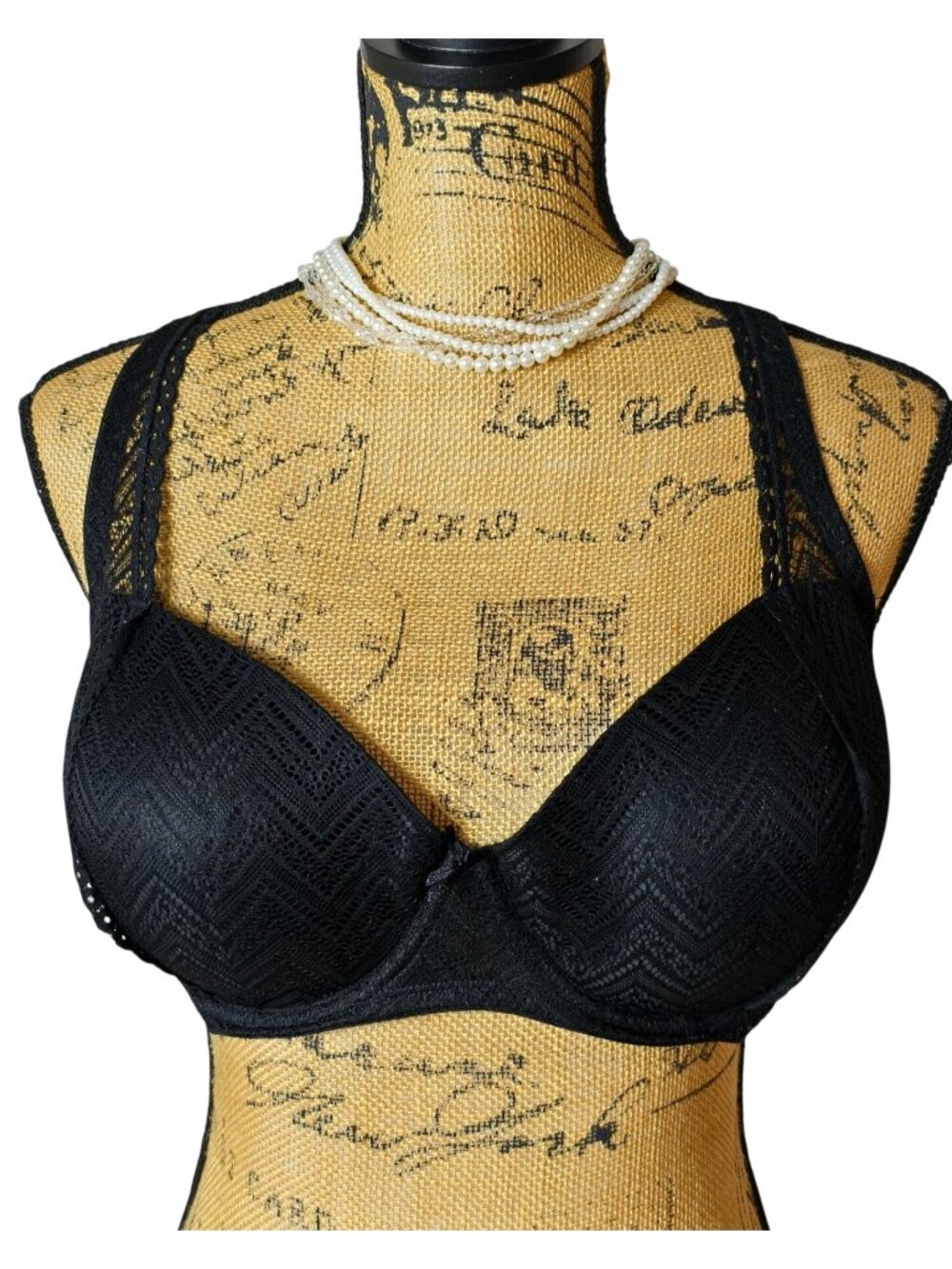 Womens 38DD Lace Black Bra Convertible Design Adjustable Straps Hook Closure